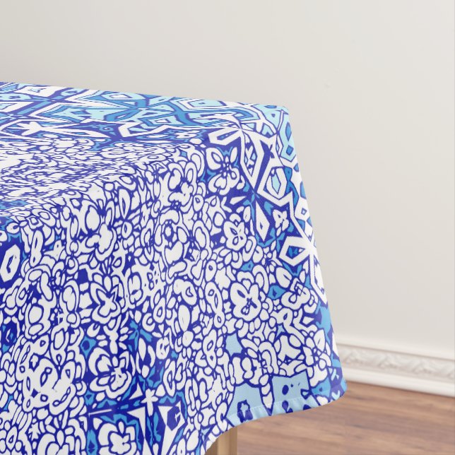 Blue pattern tablecloth for home decor (In Situ)