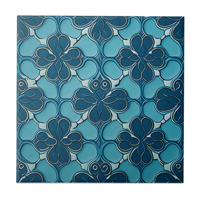 blue pattern vintage art nouveau ceramic tiles (Front)