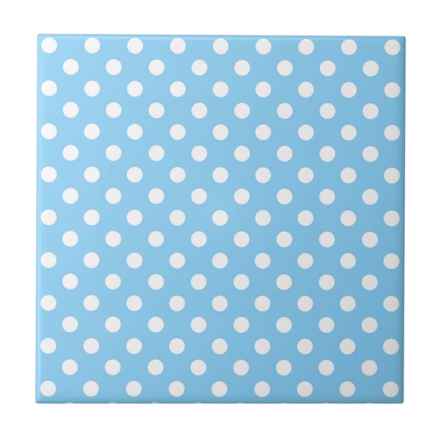 blue pattern with white polka dots  ceramic tile (Front)