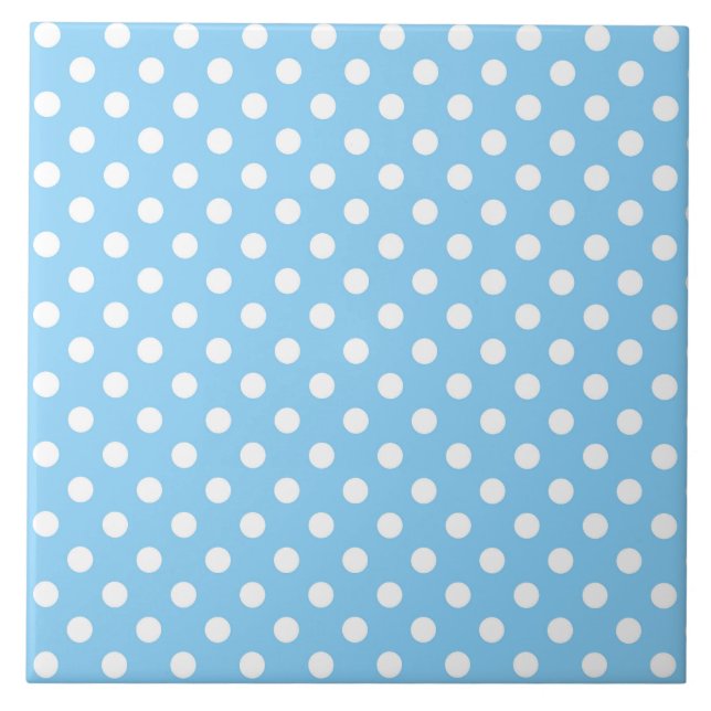 blue pattern with white polka dots  ceramic tile (Front)