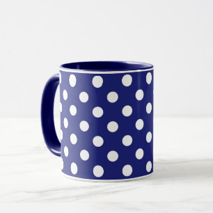 blue pattern with white polka dots mug