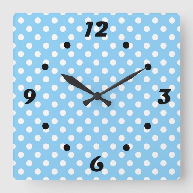 blue pattern with white polka dots square wall clock (Front)
