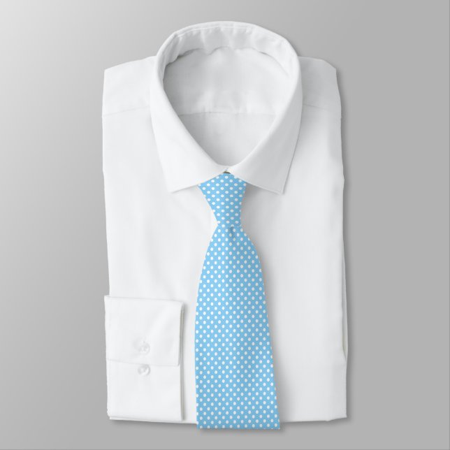 blue pattern with white polka dots  tie (Tied)