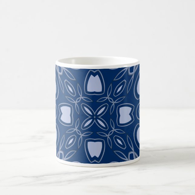 blue patterned coffee mug (Center)