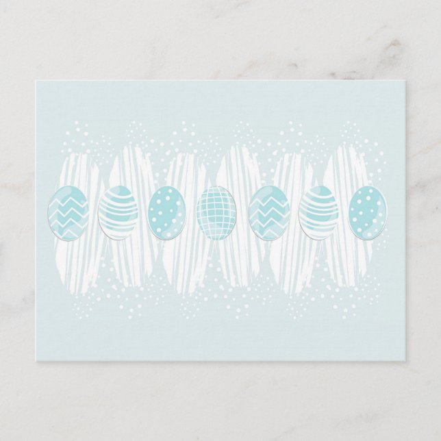 blue patterned Easter eggs on blue Holiday Postcard (Front)