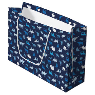 Blue Patterned Longhorns Pattern Large Gift Bag