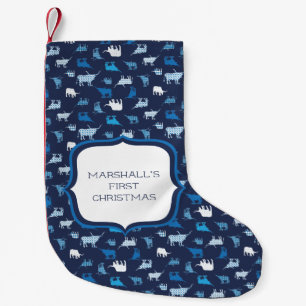 Blue Patterned Longhorns Pattern Small Christmas Stocking