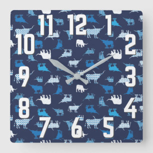Blue Patterned Longhorns Pattern Square Wall Clock