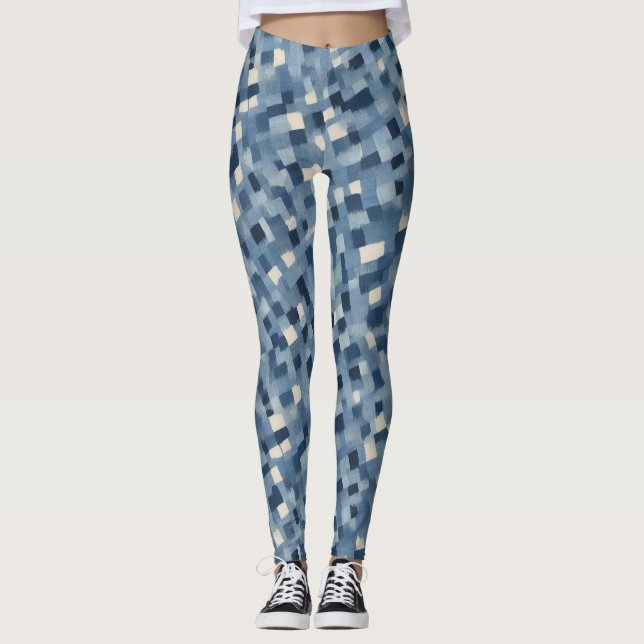Blue Patterned Paint Effect Printed Leggings (Front)