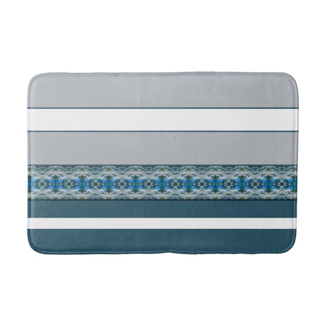 Blue Patterned With Grey Accents Bath Mat (Front)