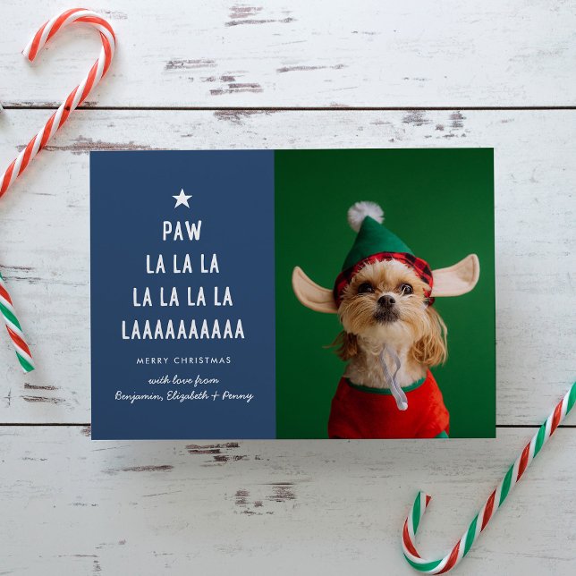 Blue Paw La La Pet Christmas  Holiday Card (Creator Uploaded)