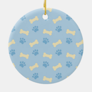 Blue Paw Print Bone Pattern Ceramic Tree Decoration