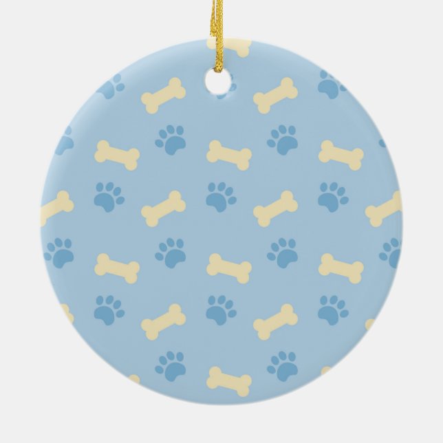 Blue Paw Print Bone Pattern Ceramic Tree Decoration (Back)