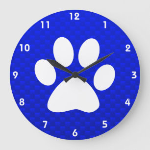 Blue Paw Print Large Clock