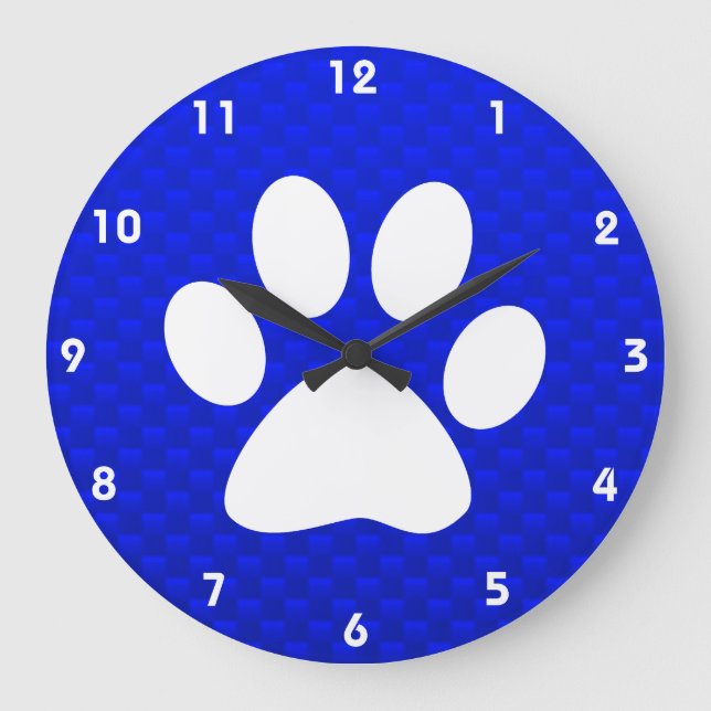 Blue Paw Print Large Clock (Front)
