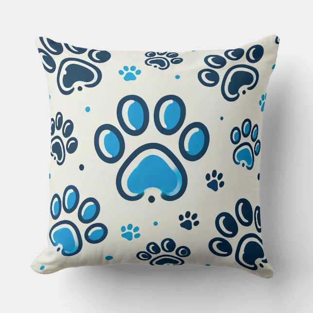 Blue Paw Print Pattern Cushion (Front)