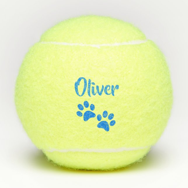 Blue Paw Print Personalised Pet or Dog Name Toy Tennis Balls (Front)