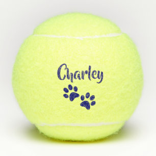 Blue Paw Print Personalised Pet or Dog Name Toy Tennis Balls