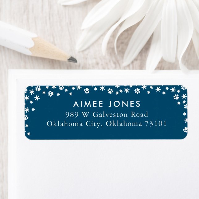 Blue Paw Prints and Snowflakes Return Address Label (Insitu)