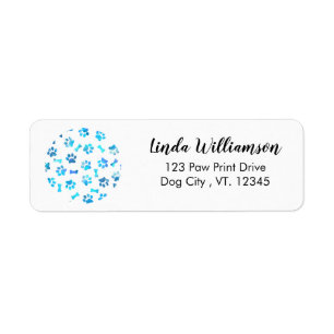 Blue Paw Prints Bones - New Puppy Shower Party Return Address Label