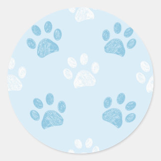 Blue paw prints classic round sticker