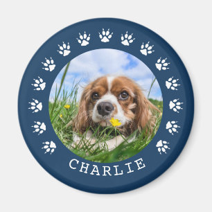 Blue Paw Prints Frame Pet Photo Magnet