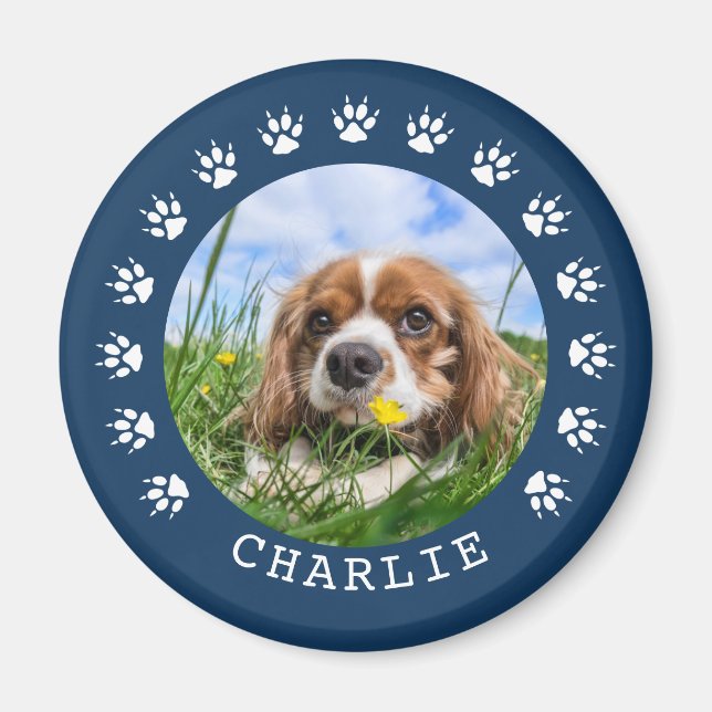 Blue Paw Prints Frame Pet Photo Magnet (Front)