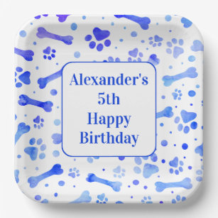 Blue Paw Prints Personalised Birthday Party Paper Plate