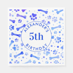 Blue Paw Prints Personalised Watercolor Birthday Napkin