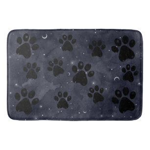 Blue Paw Stars Moon Watercolor Bath Mat
