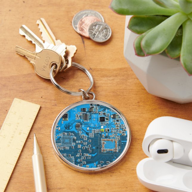 Blue PCB Circuit Board Design for IT Pros Key Ring (Desk)