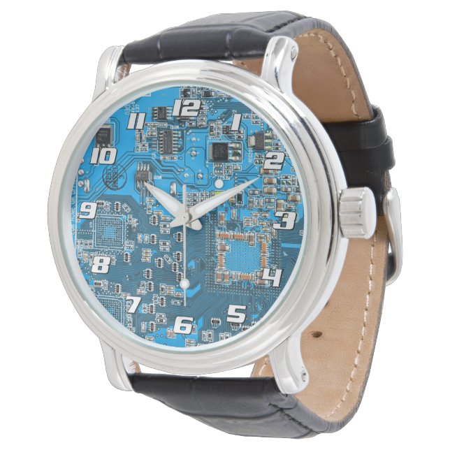 Blue PCB Circuit Board Design for IT Pros Watch (Angled)