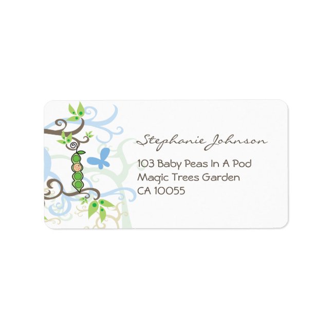 Blue Pea In A Pod Boy Baby Shower Address Labels (Front)