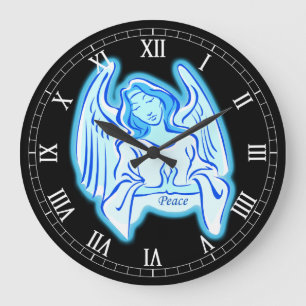 Blue Peace Angel Round Roman Numerals Clock