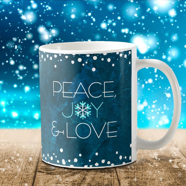 Blue Peace Joy Love Snowflake Holiday Modern Bold Coffee Mug (Creator Uploaded)