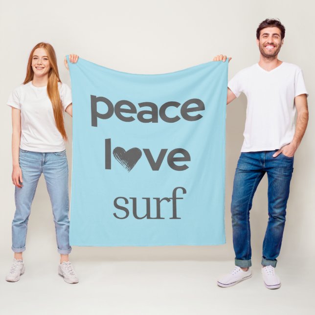 Blue Peace Love Beach - Coastal Surfer Life Cozy Fleece Blanket (In Situ)