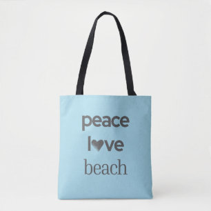 Blue Peace Love Beach Life Graphic Motivational Tote Bag