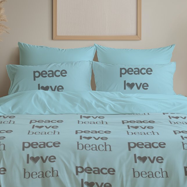Blue Peace Love Beach Reversible Coastal Set of 2 Pillowcase (Creator Uploaded)