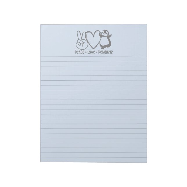 Blue Peace Love Penguins Lined Notepad (Rotated)