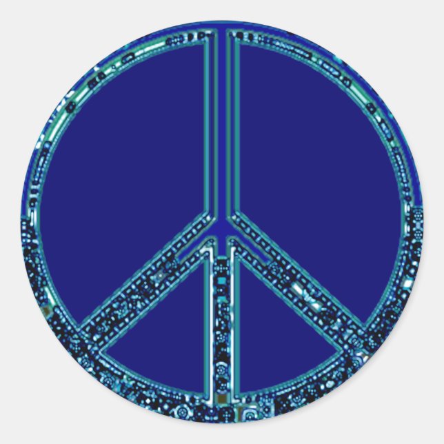 Blue Peace Sign Classic Round Sticker (Front)