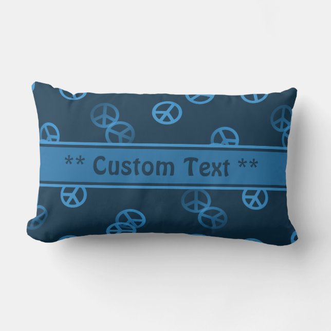 Blue Peace Sign Pattern w/ Custom Text Lumbar Cushion (Front)