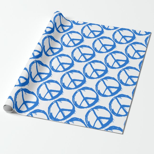 Blue Peace Sign Symbol Wrapping Paper (Unrolled)