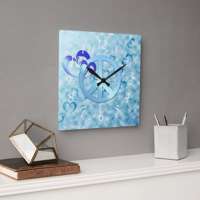 Blue Peace Square Wall Clock (Office)