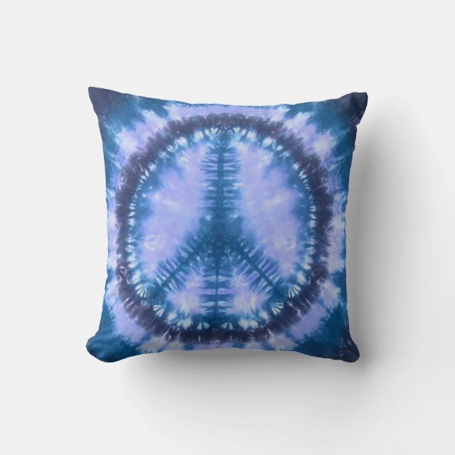 Blue peace tie dye throw pillow (Front)