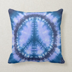 Blue peace tie dye throw pillow