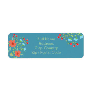 Blue peach and red return address label