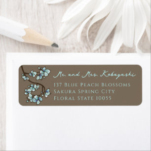 Blue Peach Blossoms Asian Wedding Address Labels