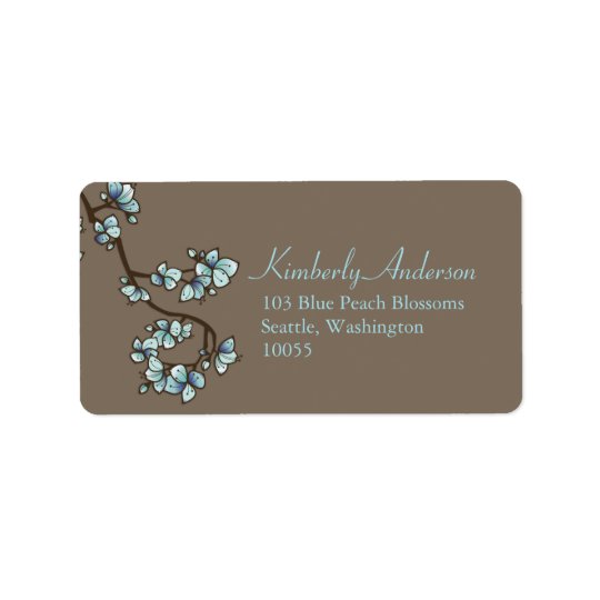 Blue Peach Blossoms Asian Wedding Address Labels