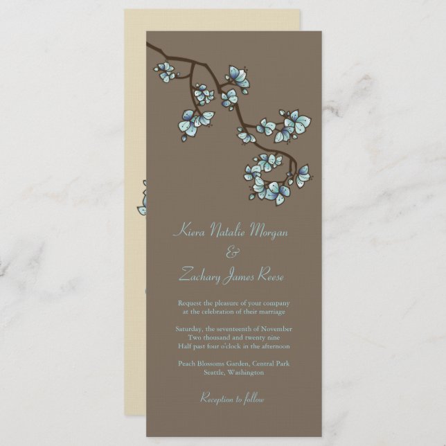 Blue Peach Blossoms Sakura Asian Wedding Invite (Front/Back)