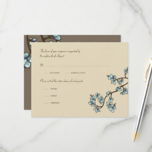 Blue Peach Blossoms Sakura Asian Wedding RSVP Card